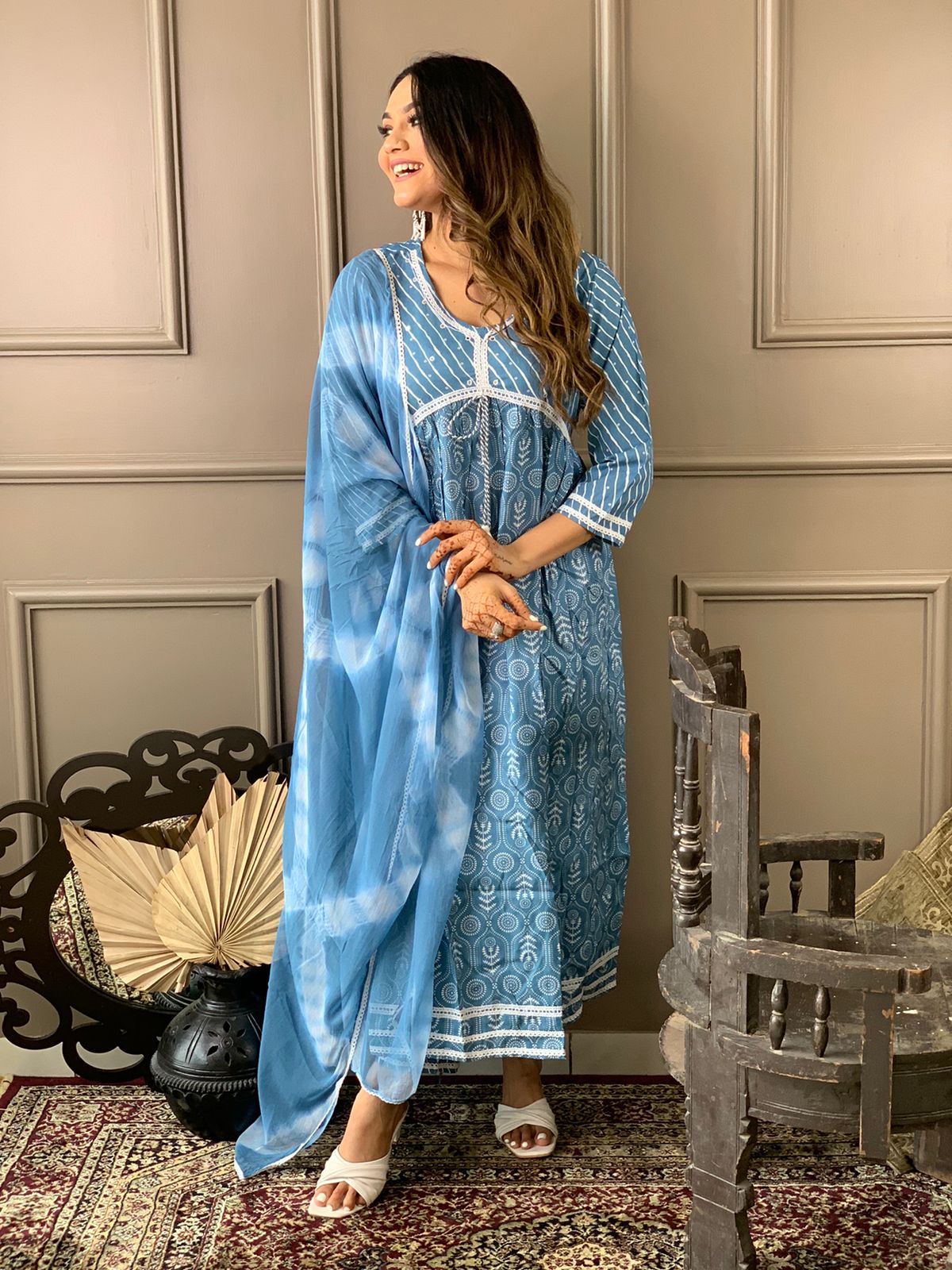 Alia Style Rayon Lace Work Suit Set