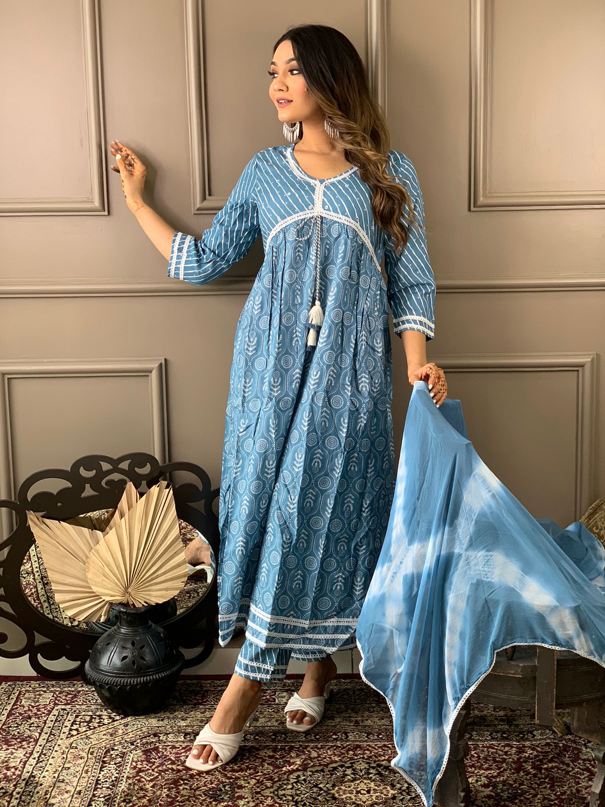 Alia Style Rayon Lace Work Suit Set