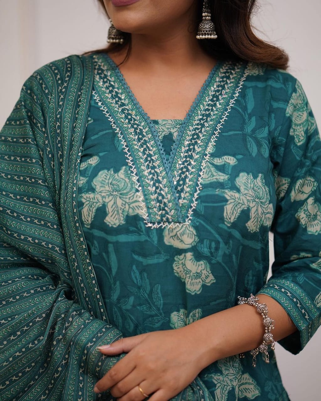 Cotton Kurta Set with Moti & Lace Embellishments