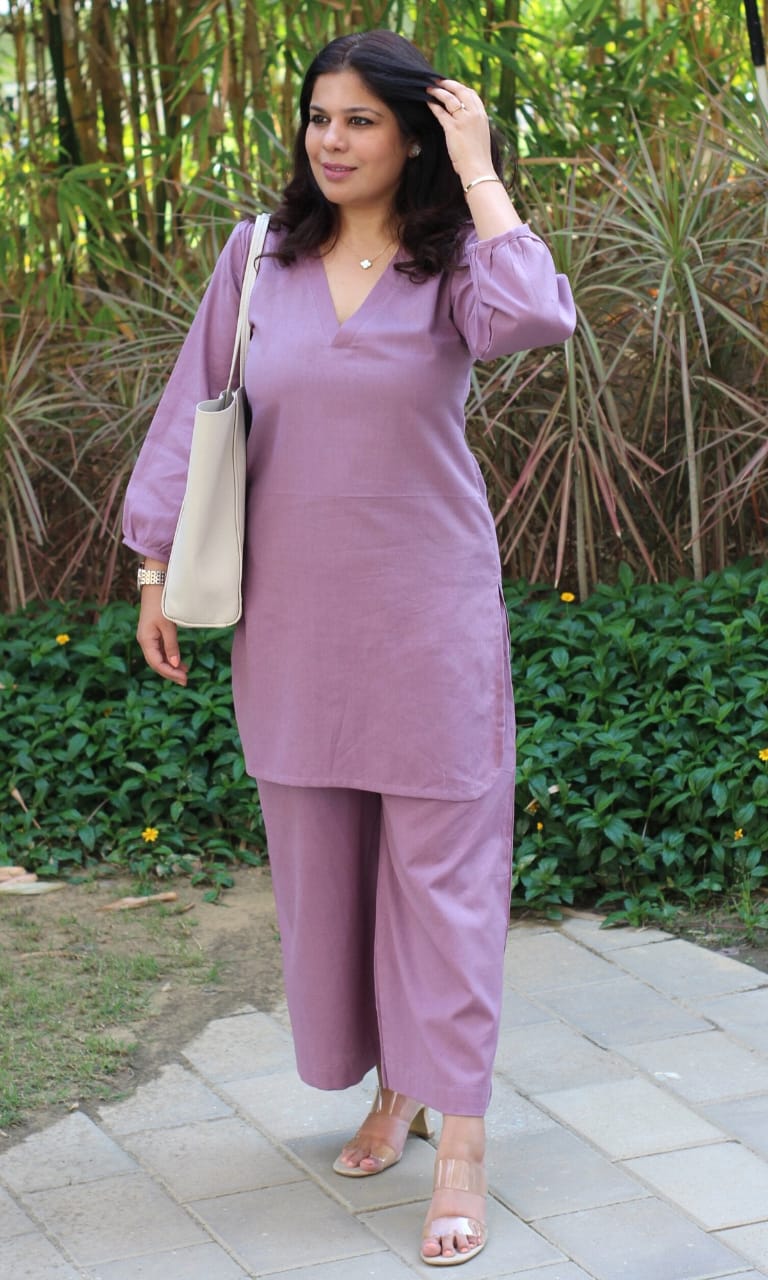 Monochrome Cotton Slub Kurta Pant Set