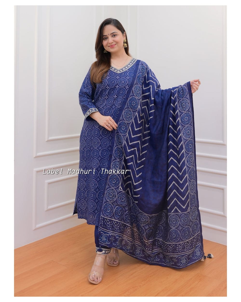 Rayon Embroidered Kurti Pant Set with Malmal Dupatta