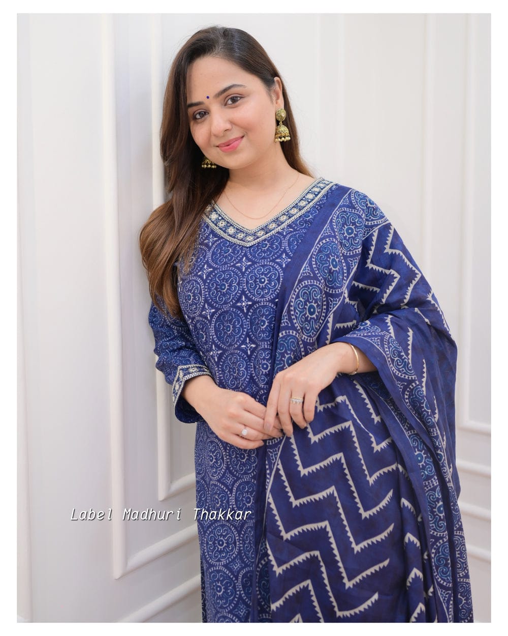 Rayon Embroidered Kurti Pant Set with Malmal Dupatta