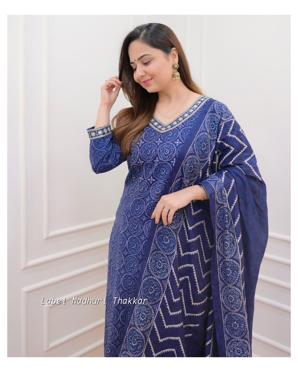 Rayon Embroidered Kurti Pant Set with Malmal Dupatta
