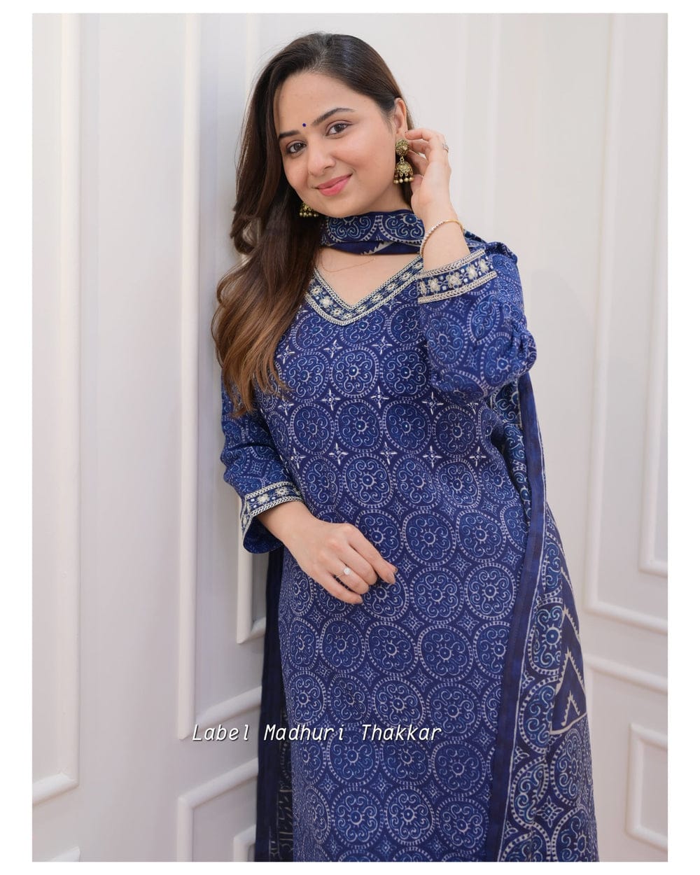 Rayon Embroidered Kurti Pant Set with Malmal Dupatta