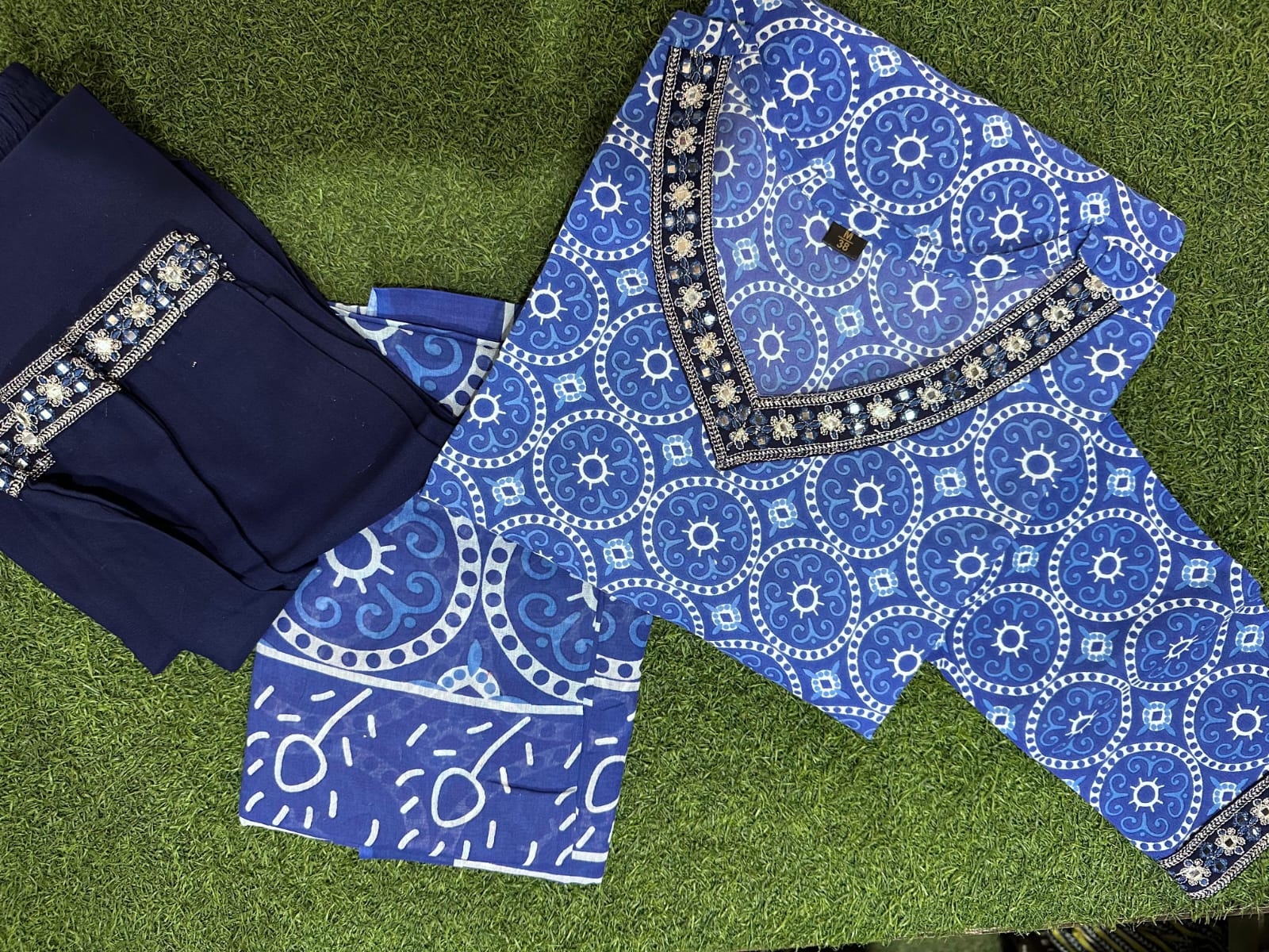 Rayon Embroidered Kurti Pant Set with Malmal Dupatta