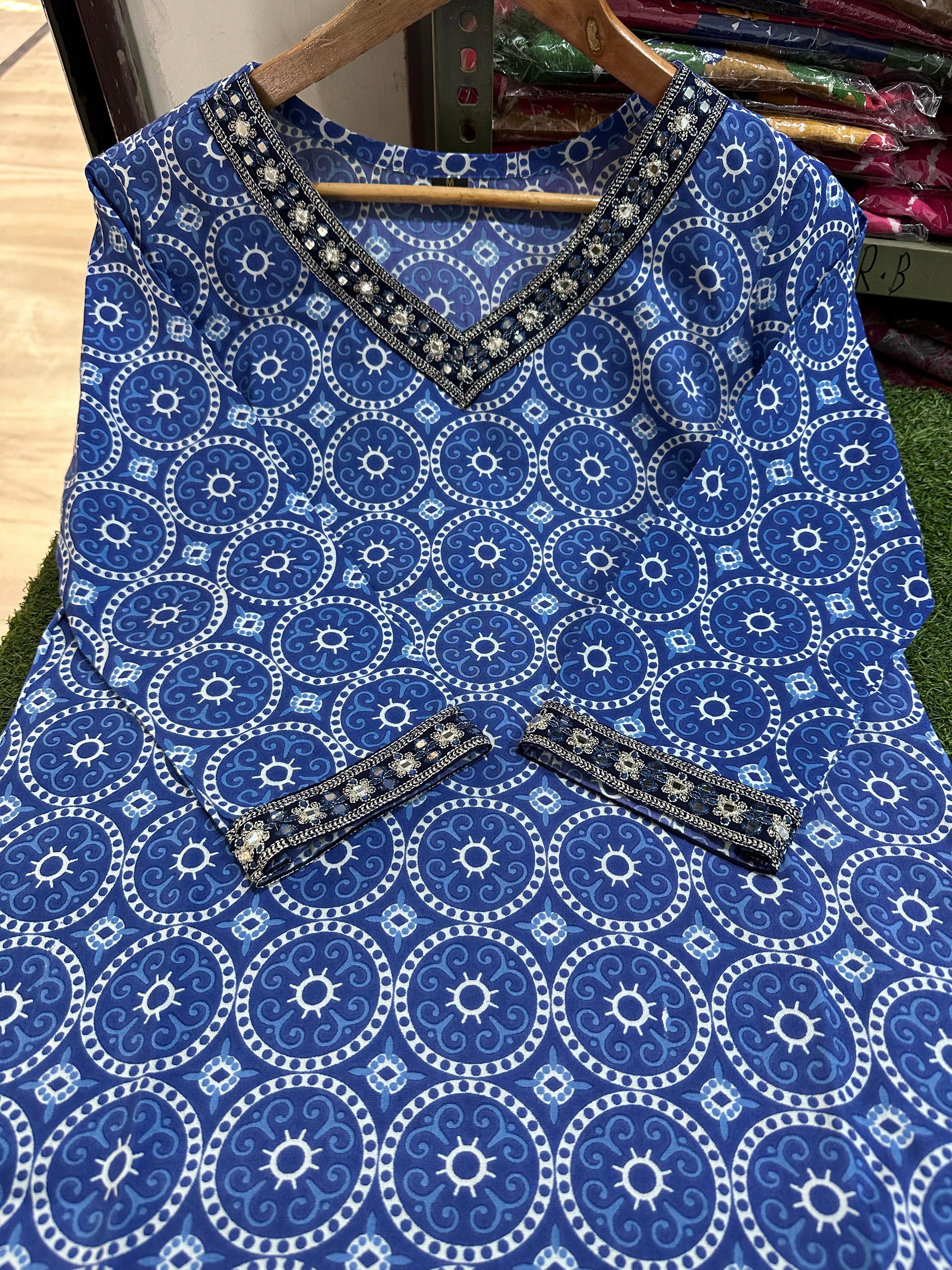 Rayon Embroidered Kurti Pant Set with Malmal Dupatta