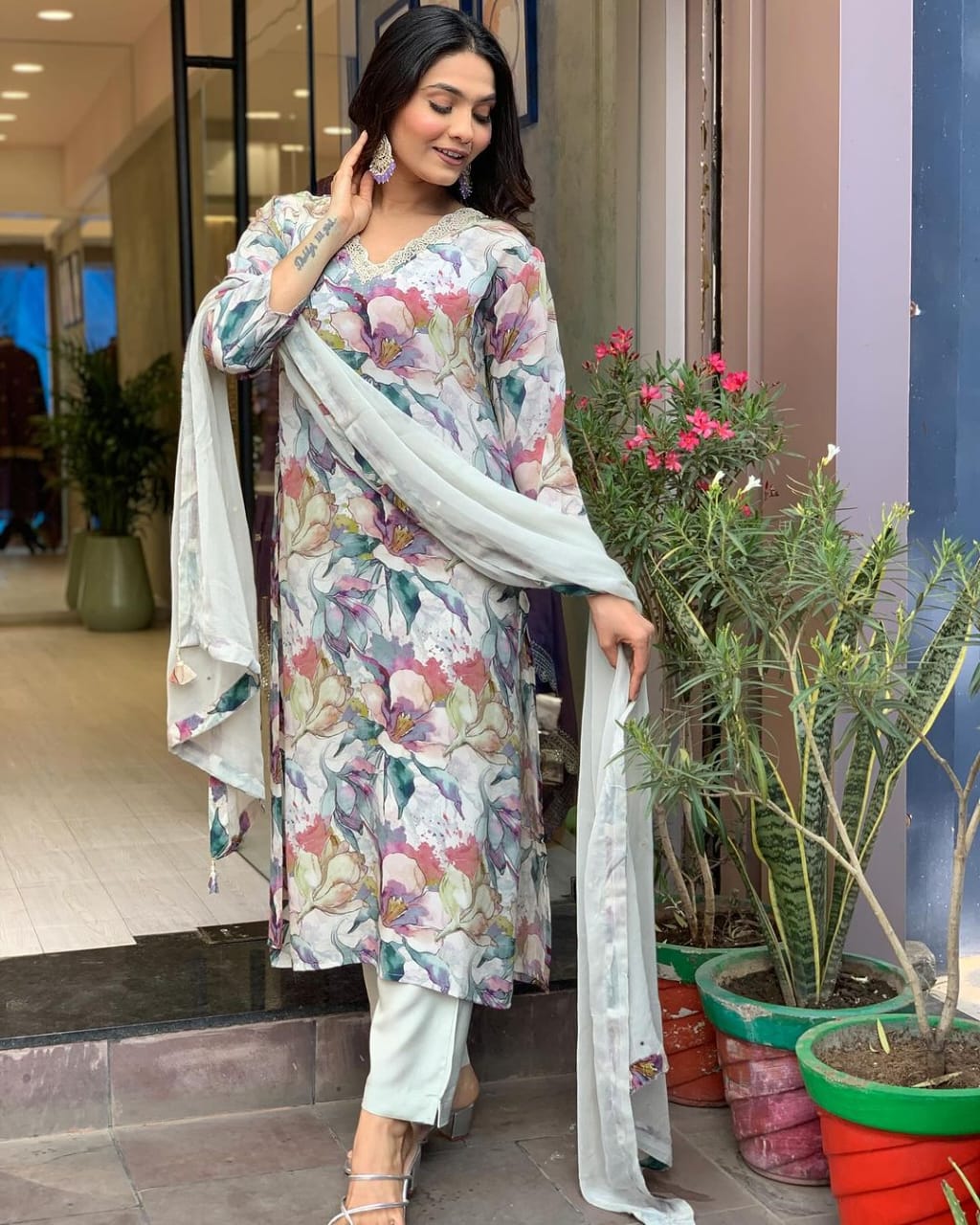 Muslin Suit with Digital Print Dupatta