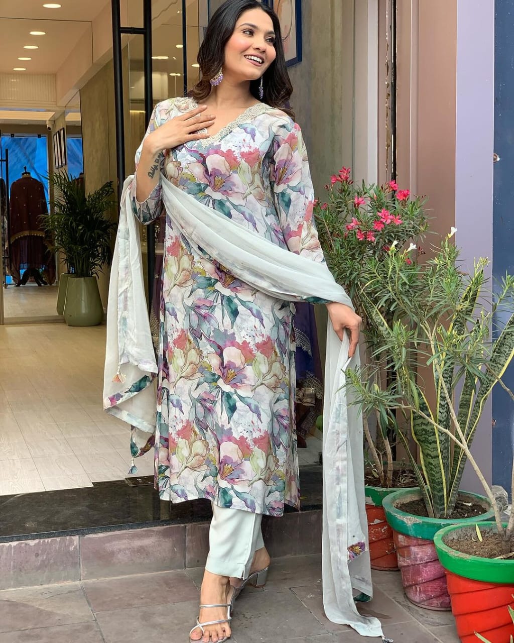 Muslin Suit with Digital Print Dupatta