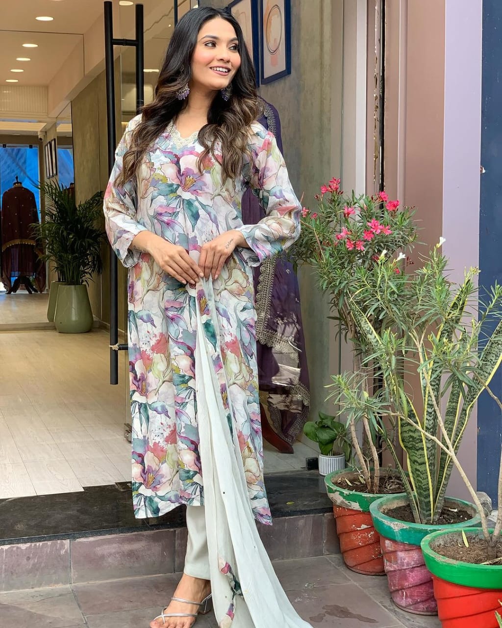 Muslin Suit with Digital Print Dupatta