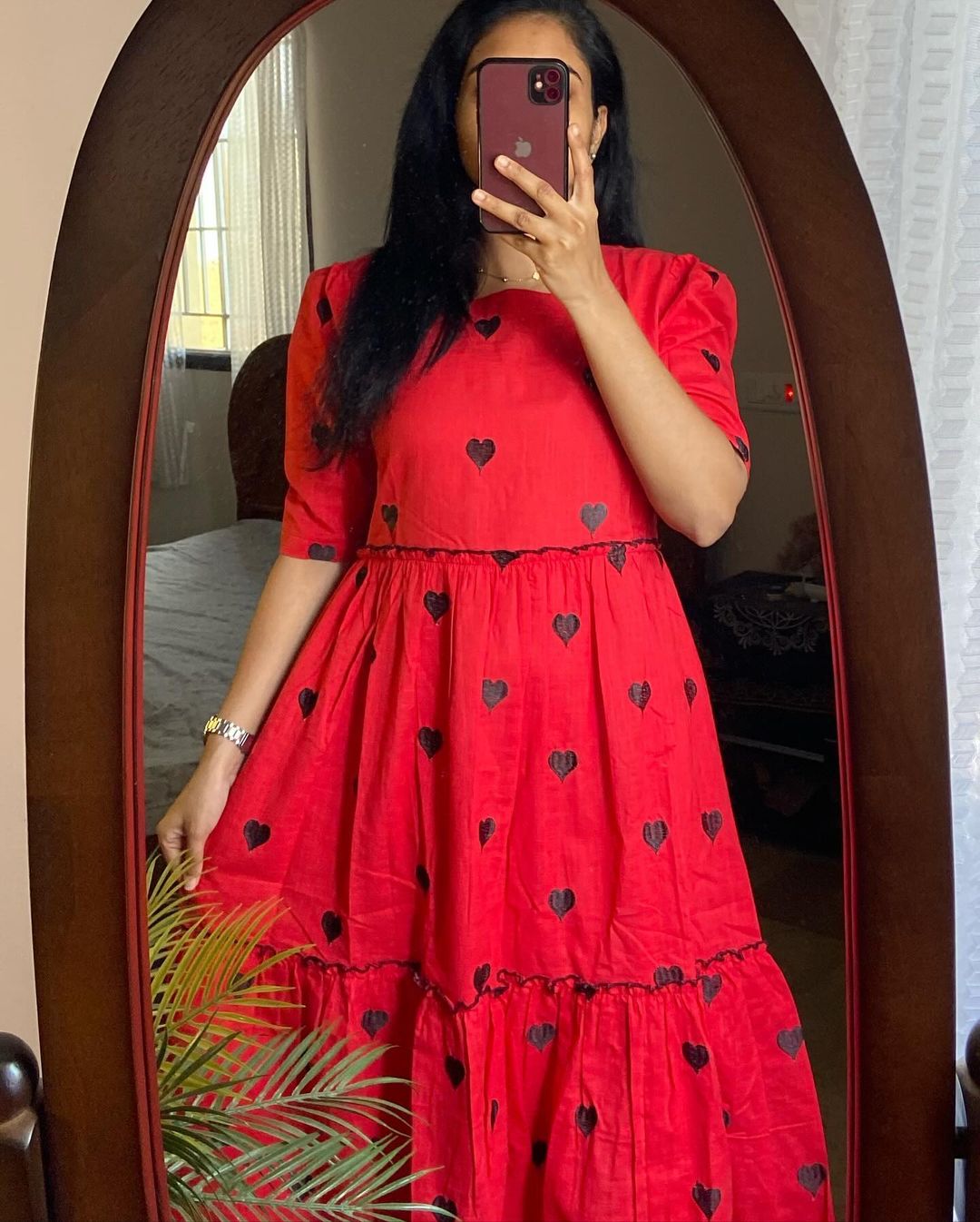 Red Cotton Midi Dress