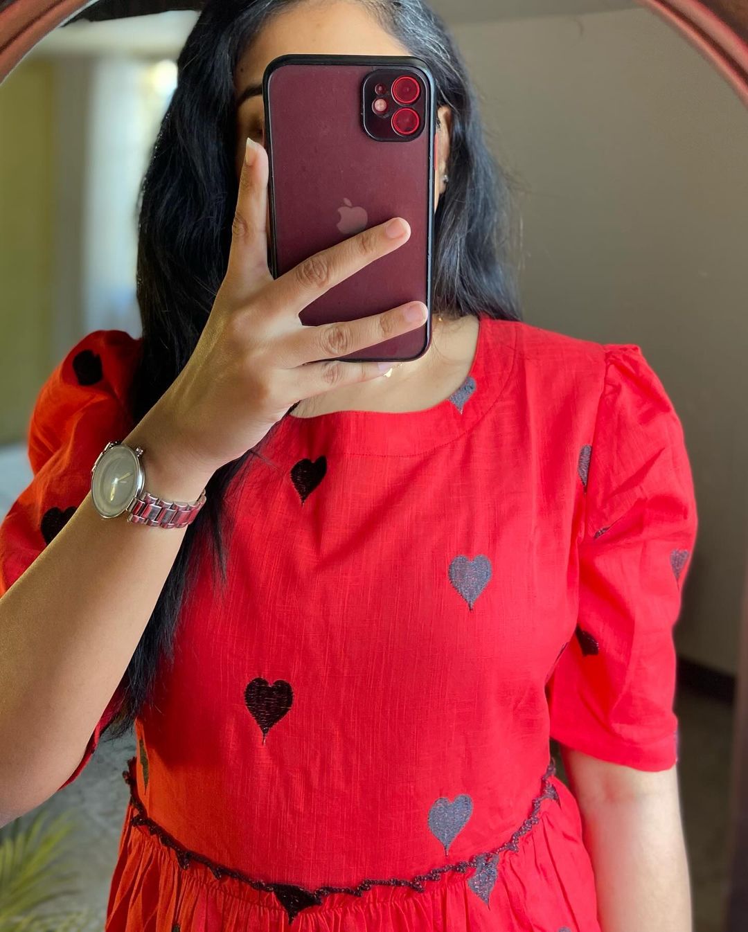 Red Cotton Midi Dress