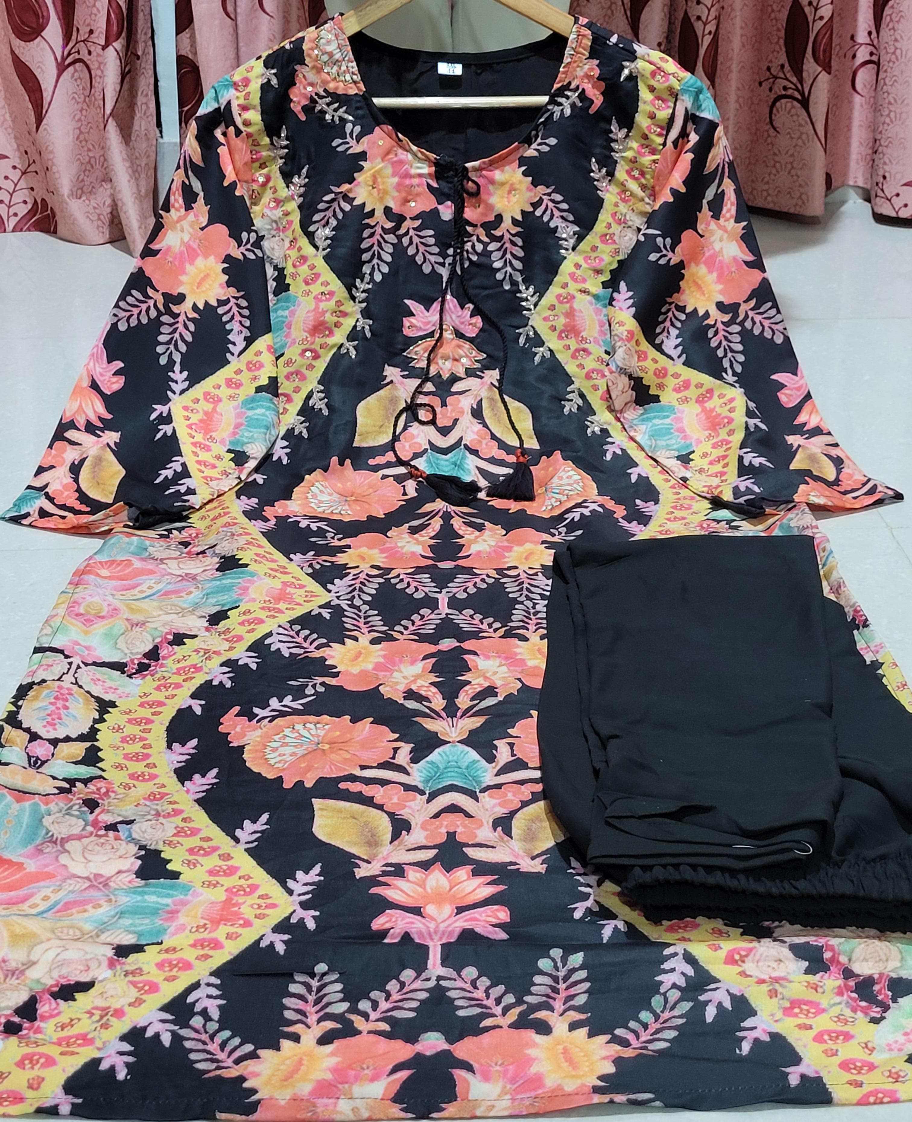 Muslin Kurti with Sequin Detailing and Matching Pant Set