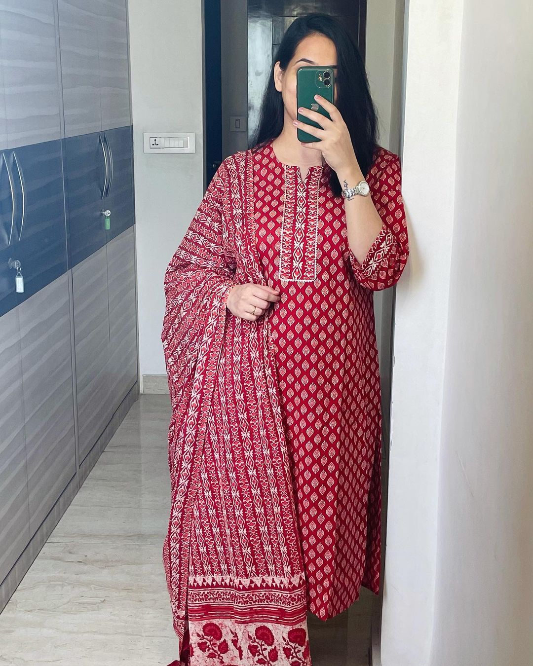 Cotton Kurti with Pant and Dupatta Set