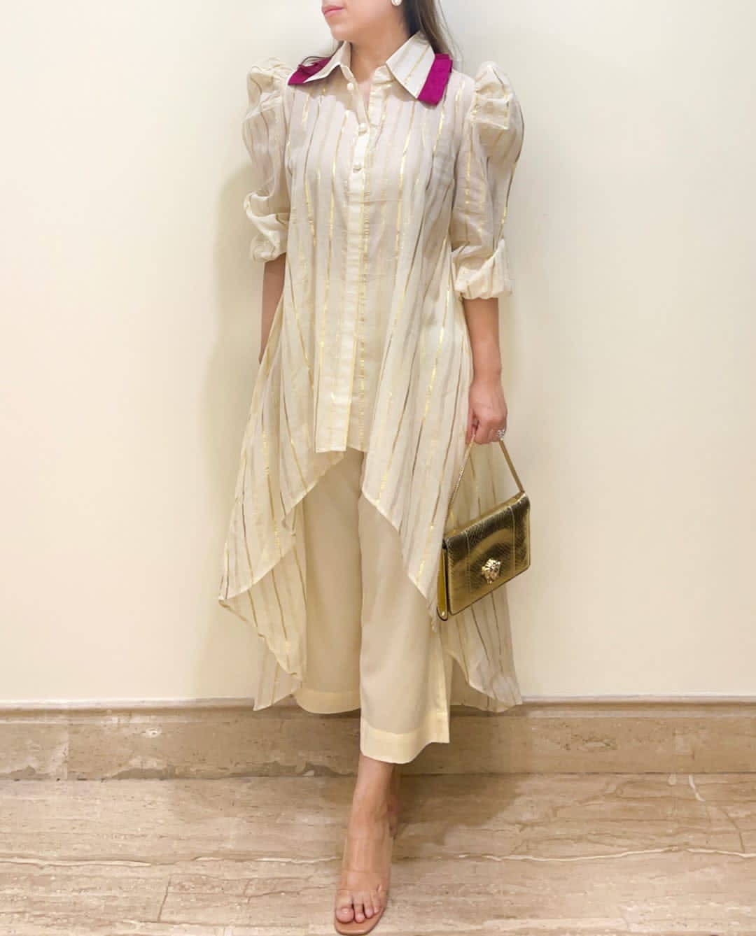 Self-Golden Thread Work Kurta Palazzo Set