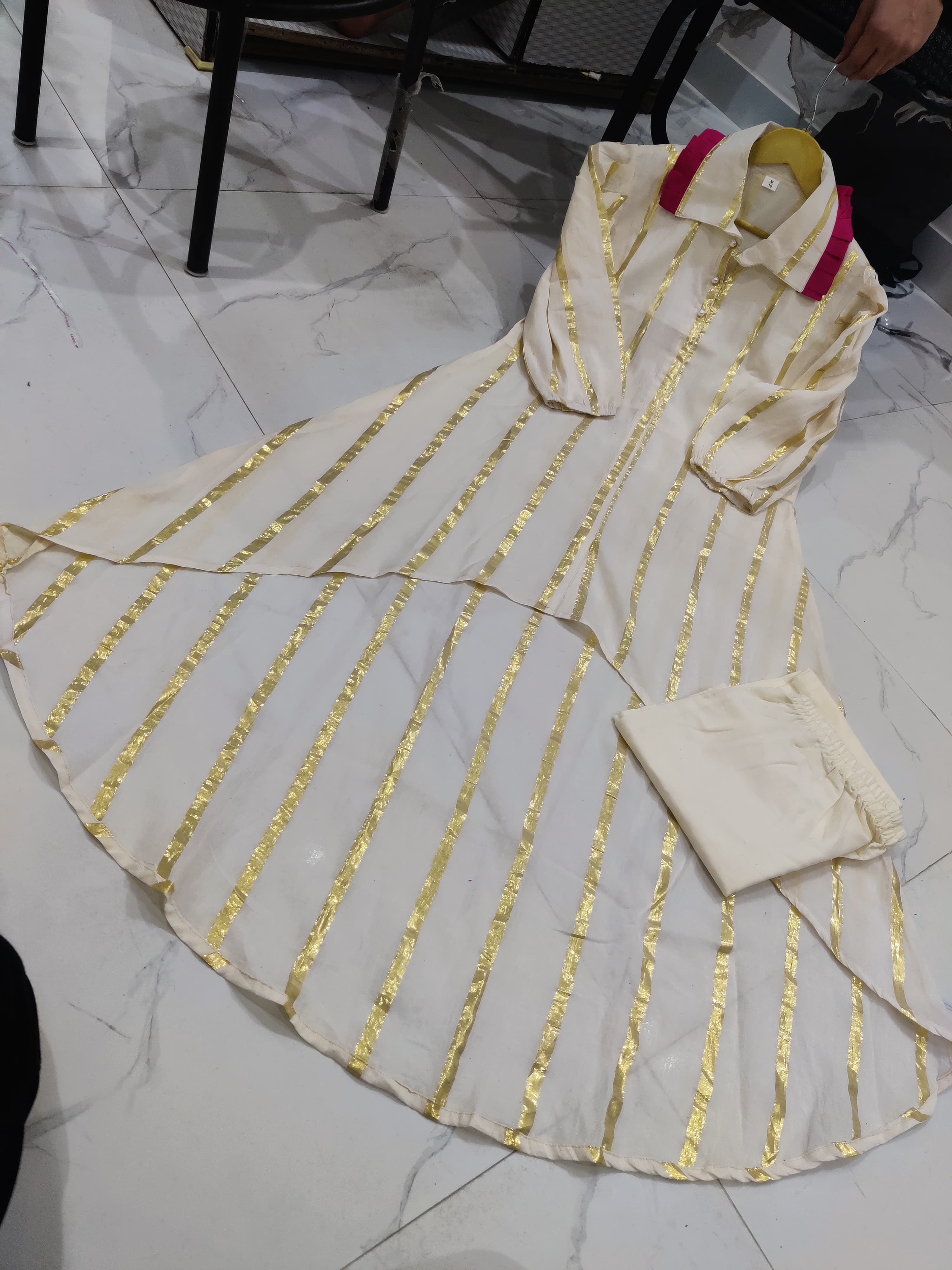 Self-Golden Thread Work Kurta Palazzo Set