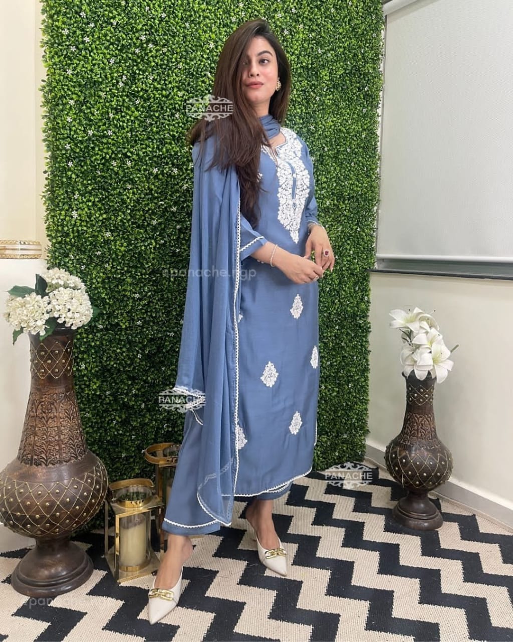 Embroidered Kurta Set with Chiffon Dupatta