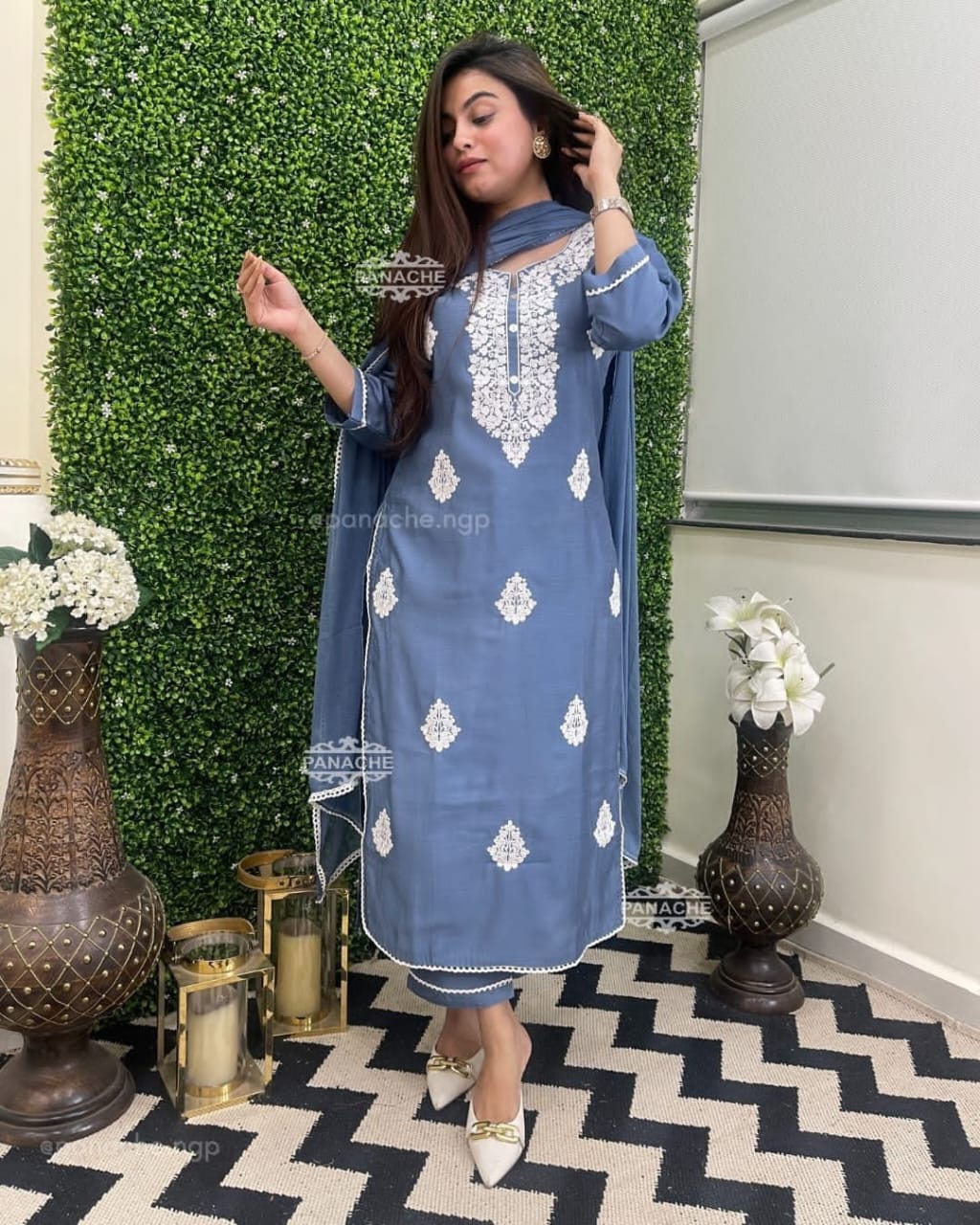 Embroidered Kurta Set with Chiffon Dupatta