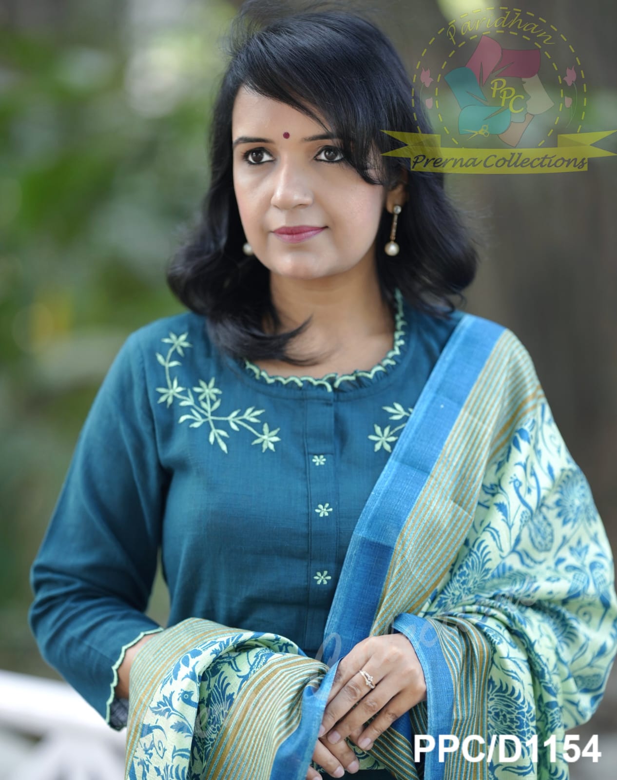 Embroidered Cotton Set with Cutwork & Kalamkari Dupatta