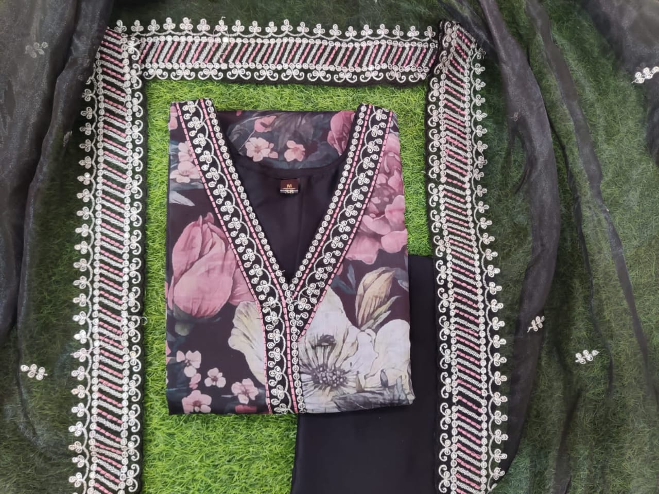 Chanderi Digital Print Kurti with Embroidered and Lace Work Organza Dupatta