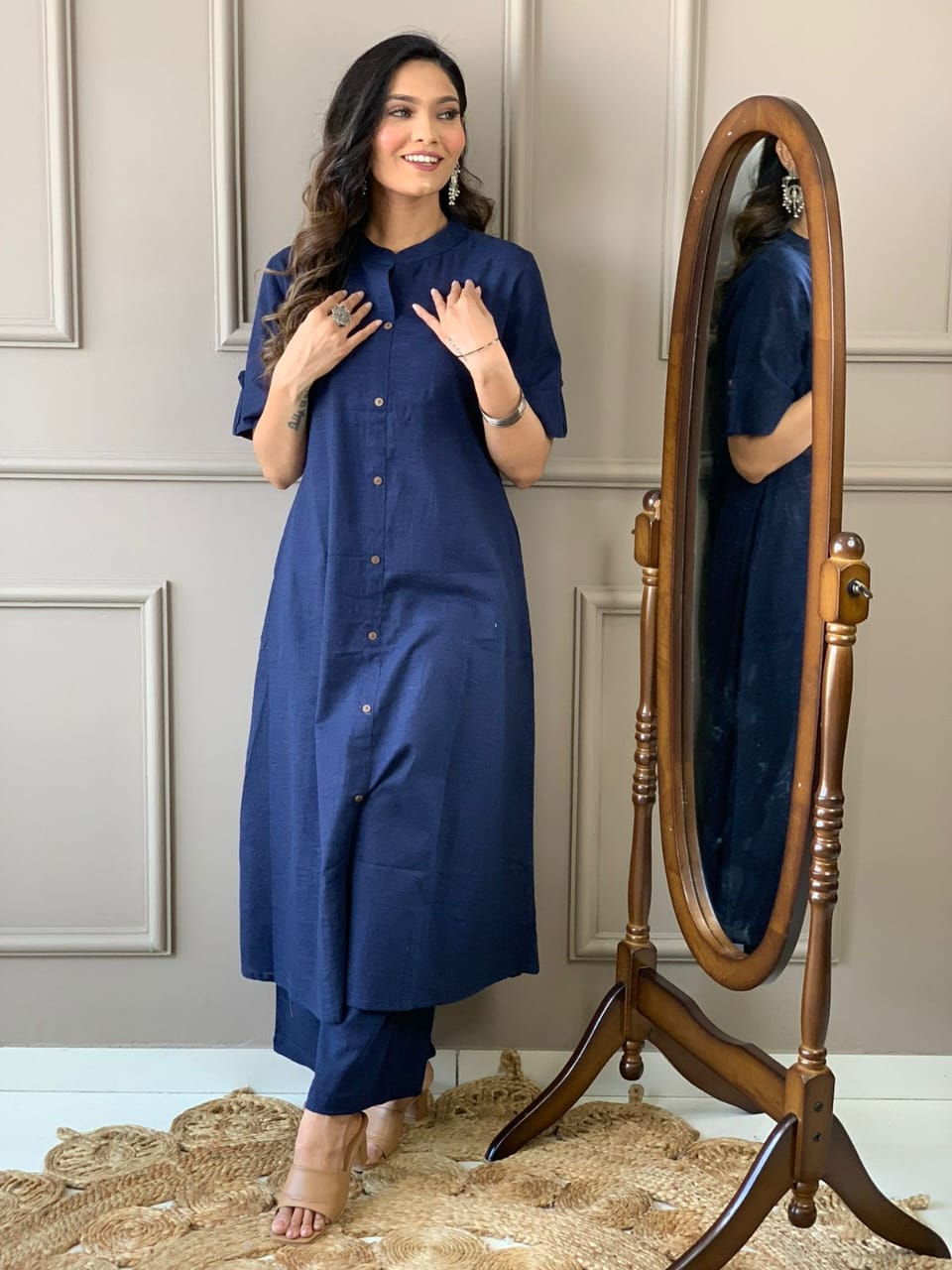 Cotton Slub A-Line Kurti and Palazzo Set