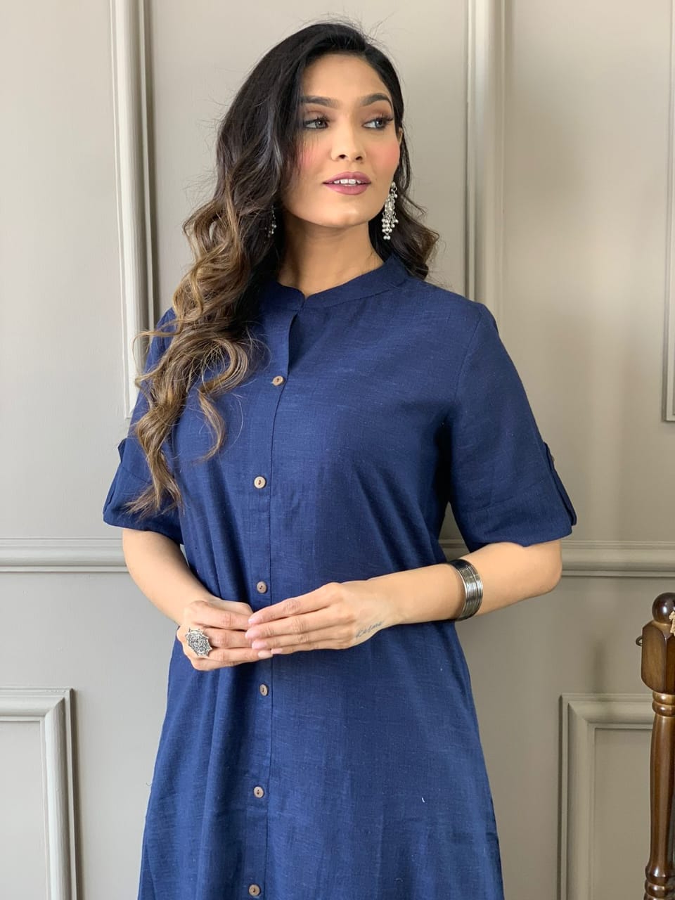 Cotton Slub A-Line Kurti and Palazzo Set