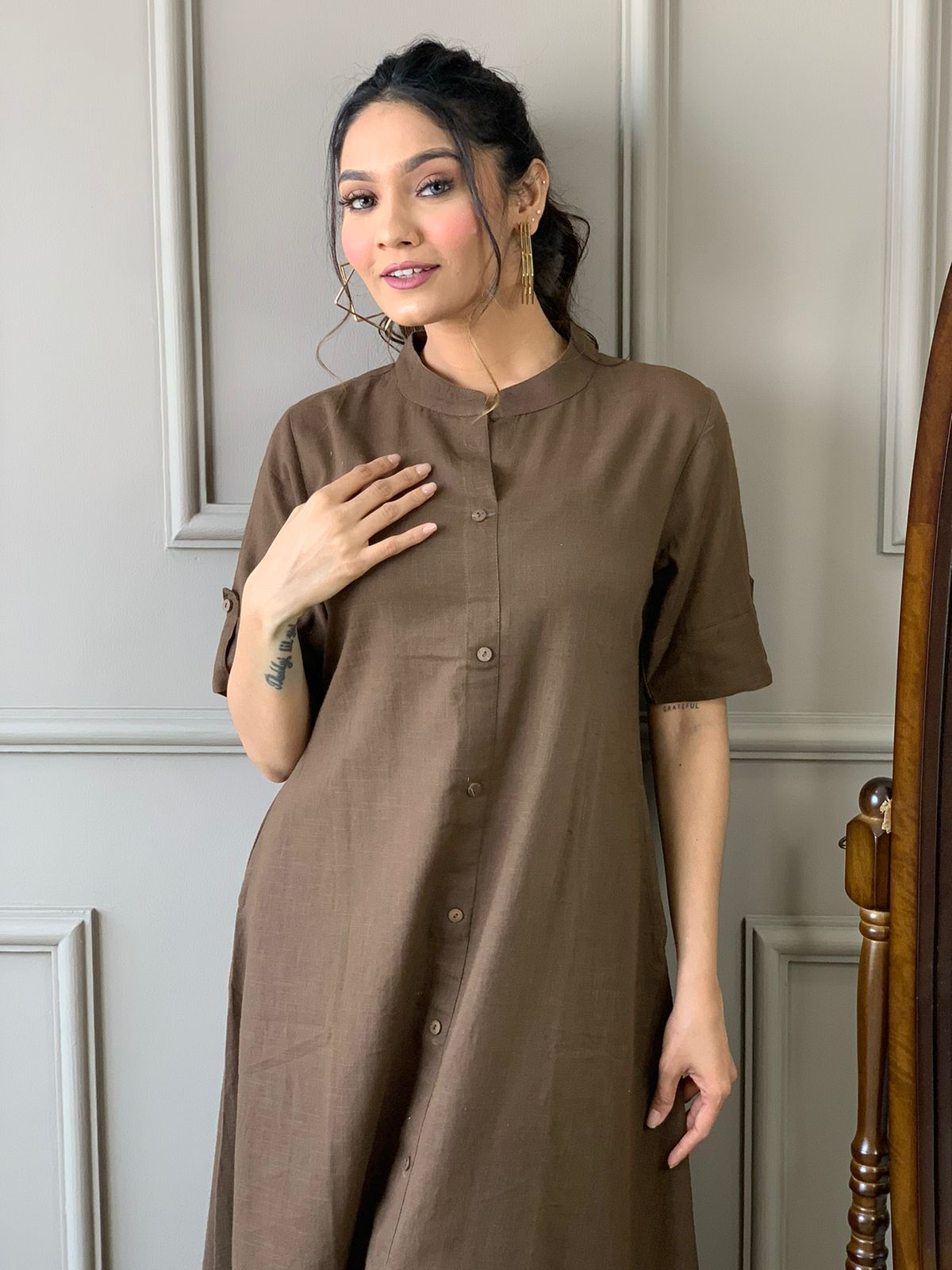 Cotton Slub A-Line Kurti and Palazzo Set