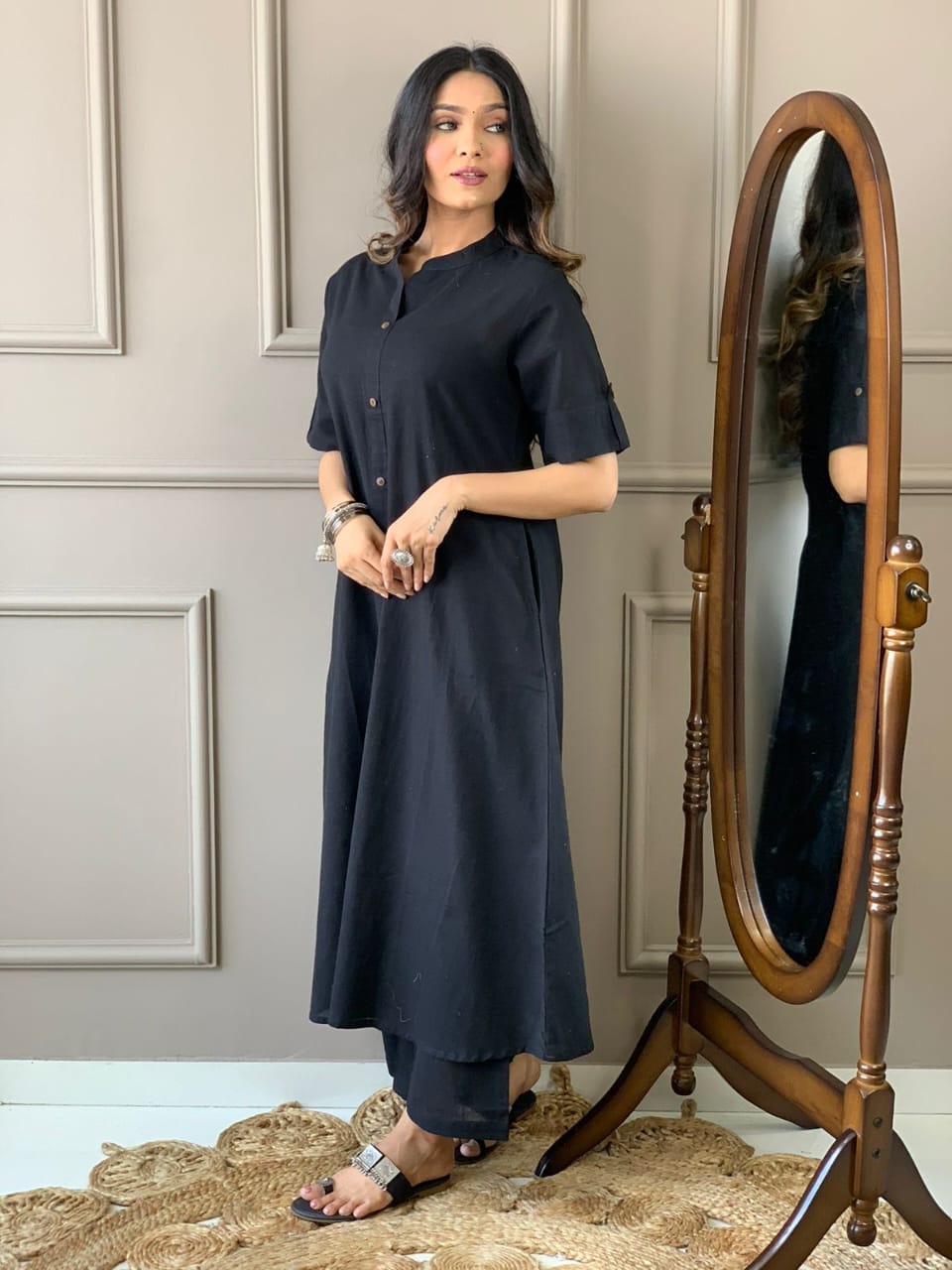 Cotton Slub A-Line Kurti and Palazzo Set