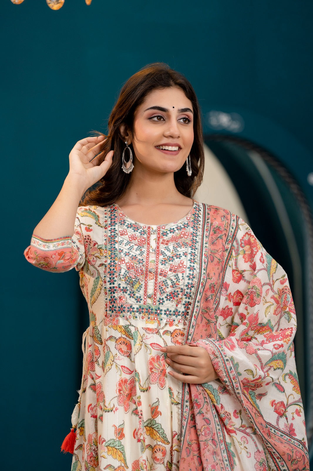 Cotton Luerx Kurti Set with Sequins & Embroidery Work