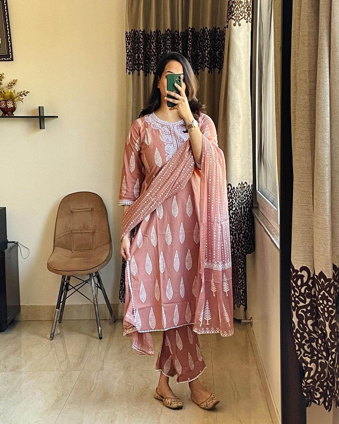 Cotton Kurti Pant Set with Embroidered Work