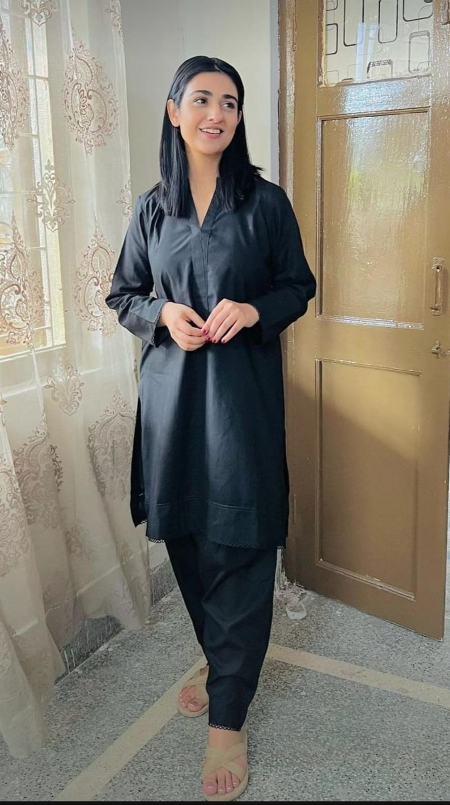 A-Line Kurti with Lace Work and Pant Set