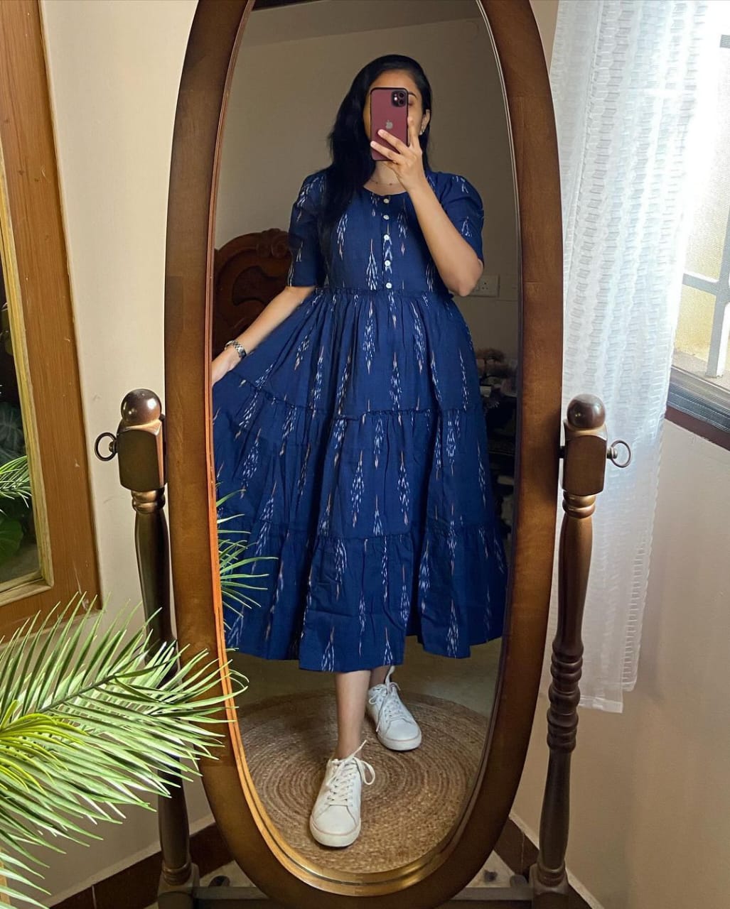 Ikat Middy Flare Gown - Cotton (Blue)
