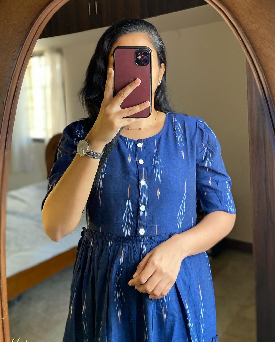 Ikat Middy Flare Gown - Cotton (Blue)