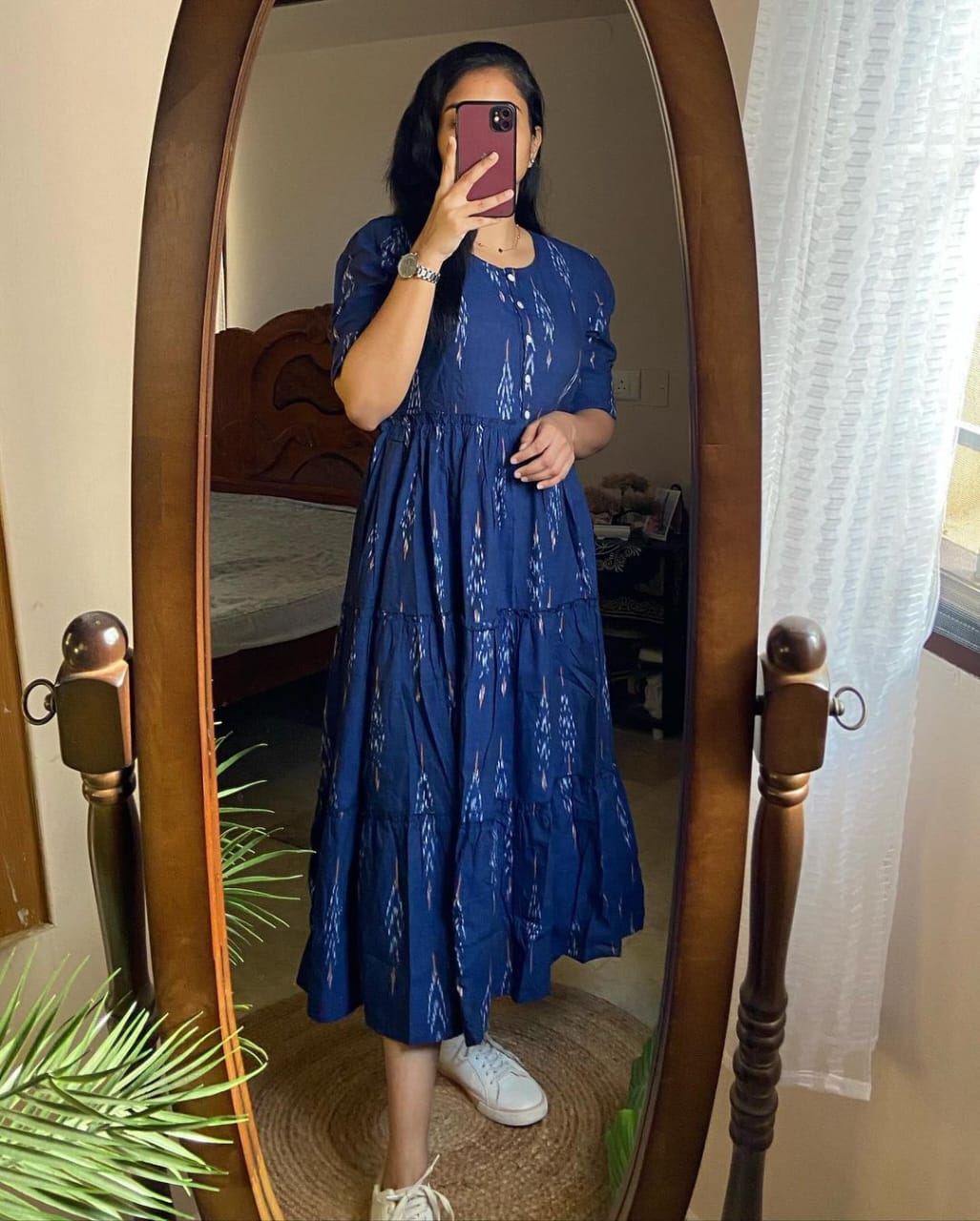 Ikat Middy Flare Gown - Cotton (Blue)