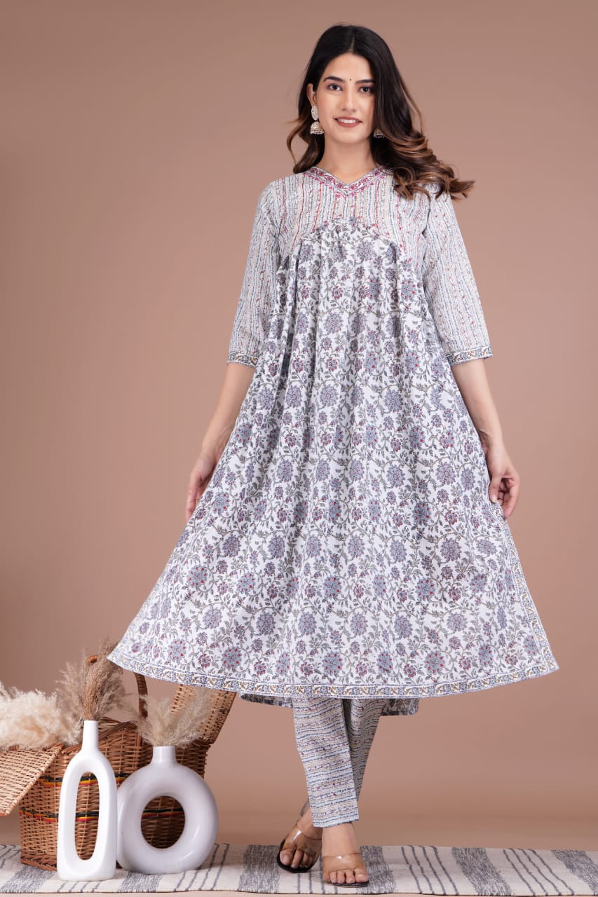 Aaliya Cut Suit Set - Cotton Digital Prints with Neckline Details