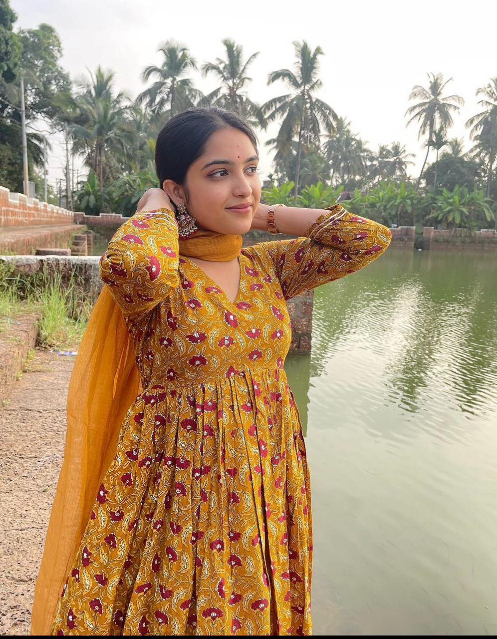 Sanganeri Print Anarkali Suit Set in Cotton
