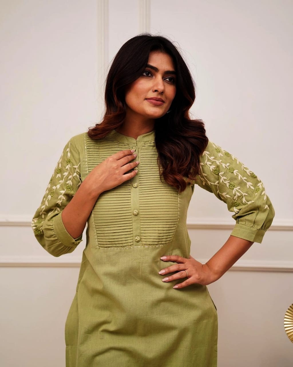 Embroidered Kurti Pant Set with Pintex Detailing