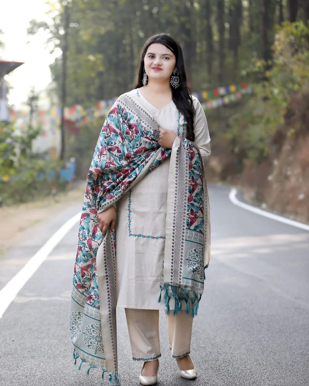 Handloom Cotton Kurta Pant and Ikat Print Dupatta Set with Resham Embroidery