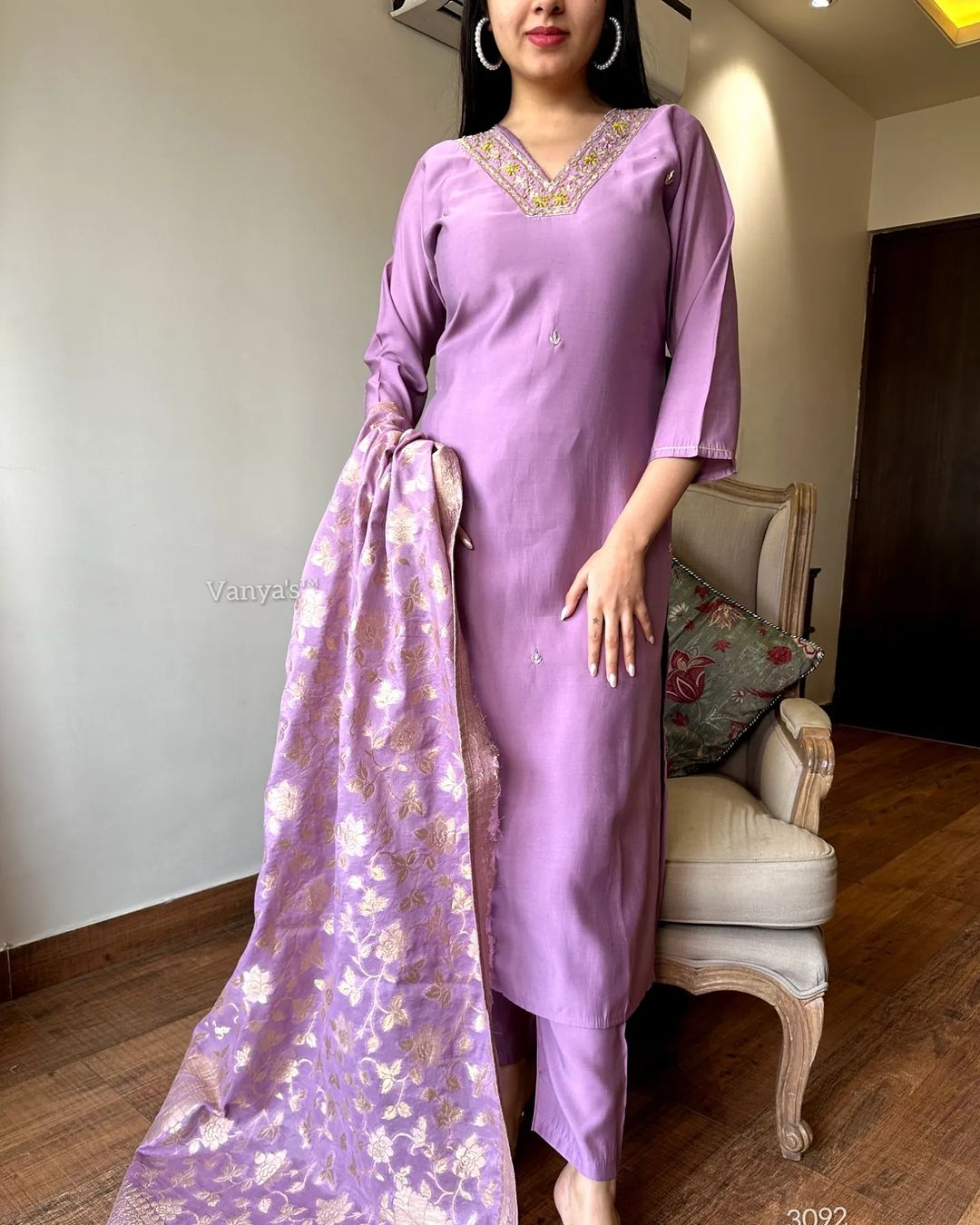 Embroidered Rayon Slub Kurta Set with Banarsi Silk Dupatta