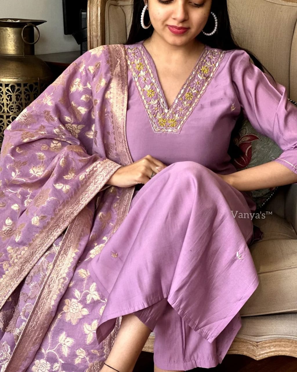 Embroidered Rayon Slub Kurta Set with Banarsi Silk Dupatta