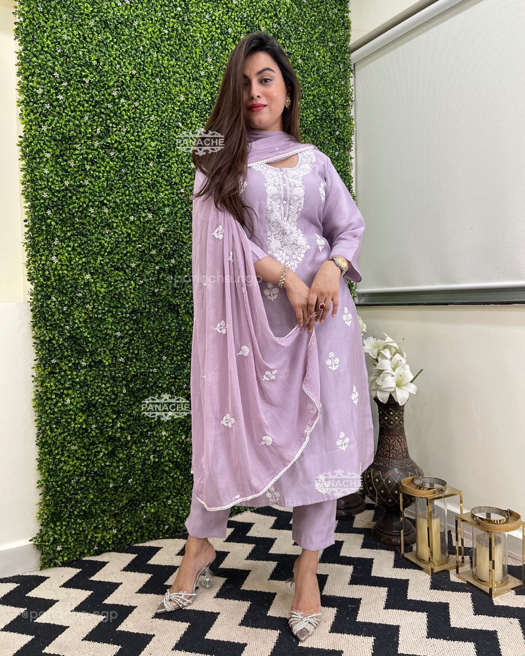 Embroidered Kurta Set with Chiffon Dupatta