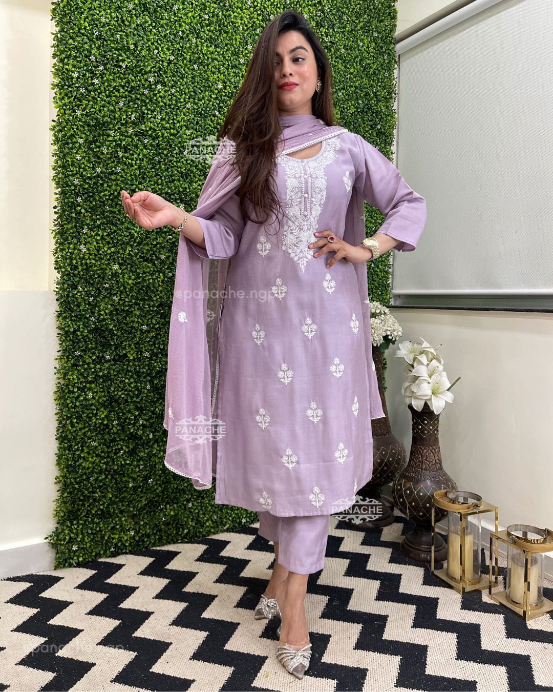 Embroidered Kurta Set with Chiffon Dupatta