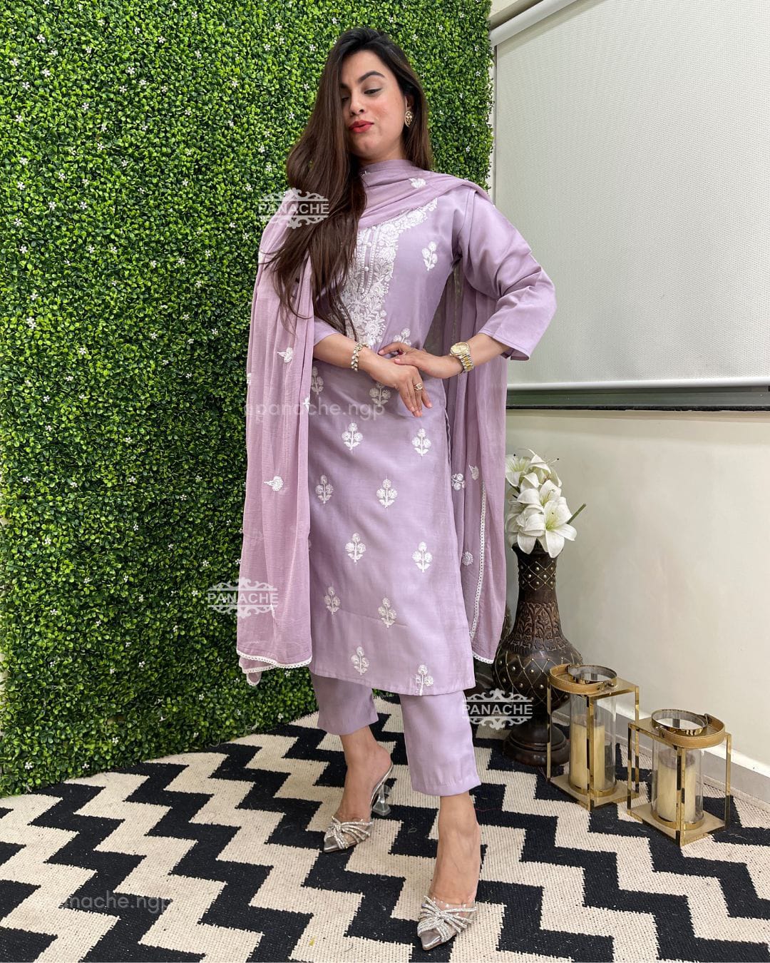 Embroidered Kurta Set with Chiffon Dupatta