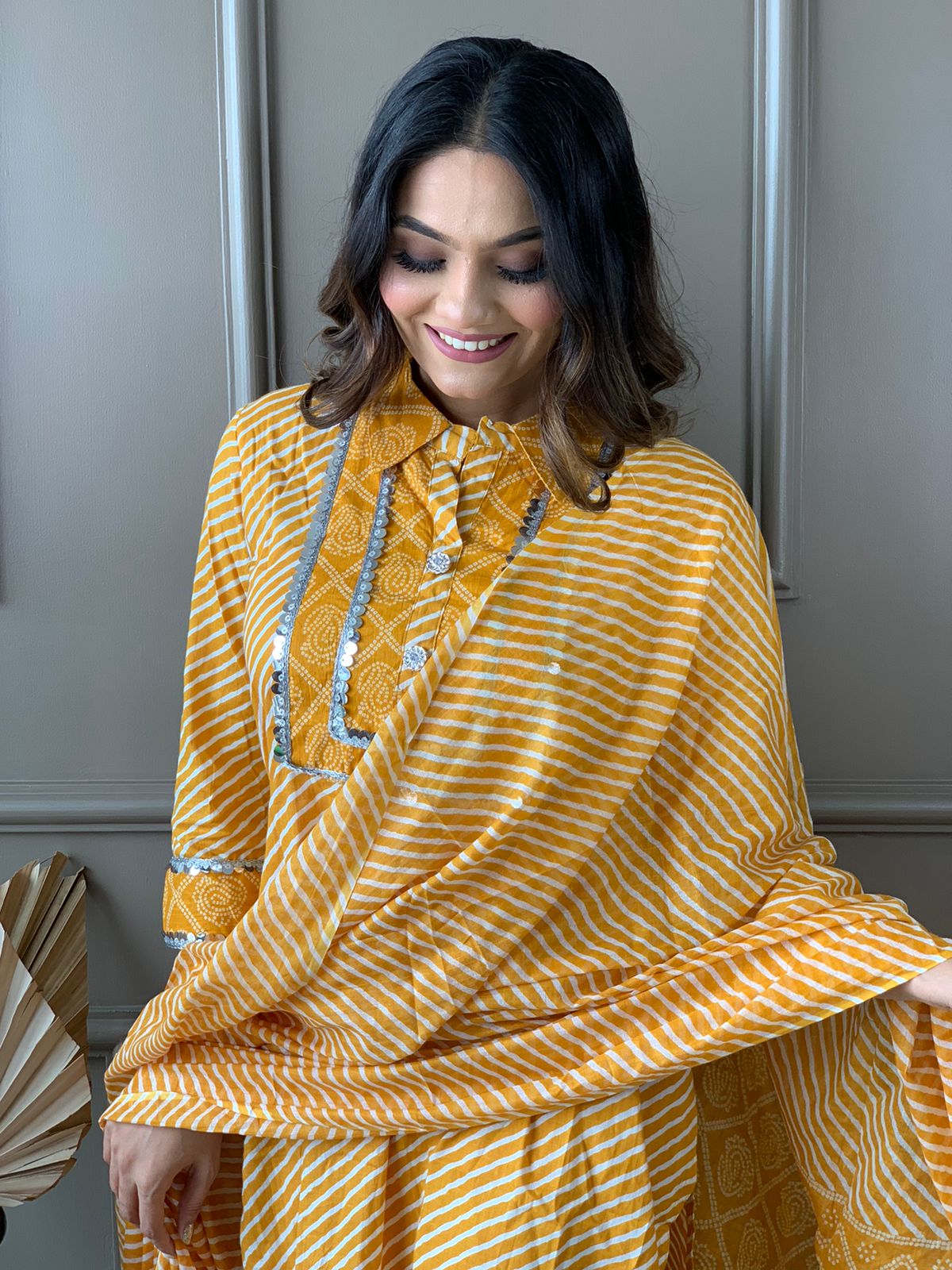 Cotton Kurta Set with Lace Adorned Yoke and Afghani Pant
