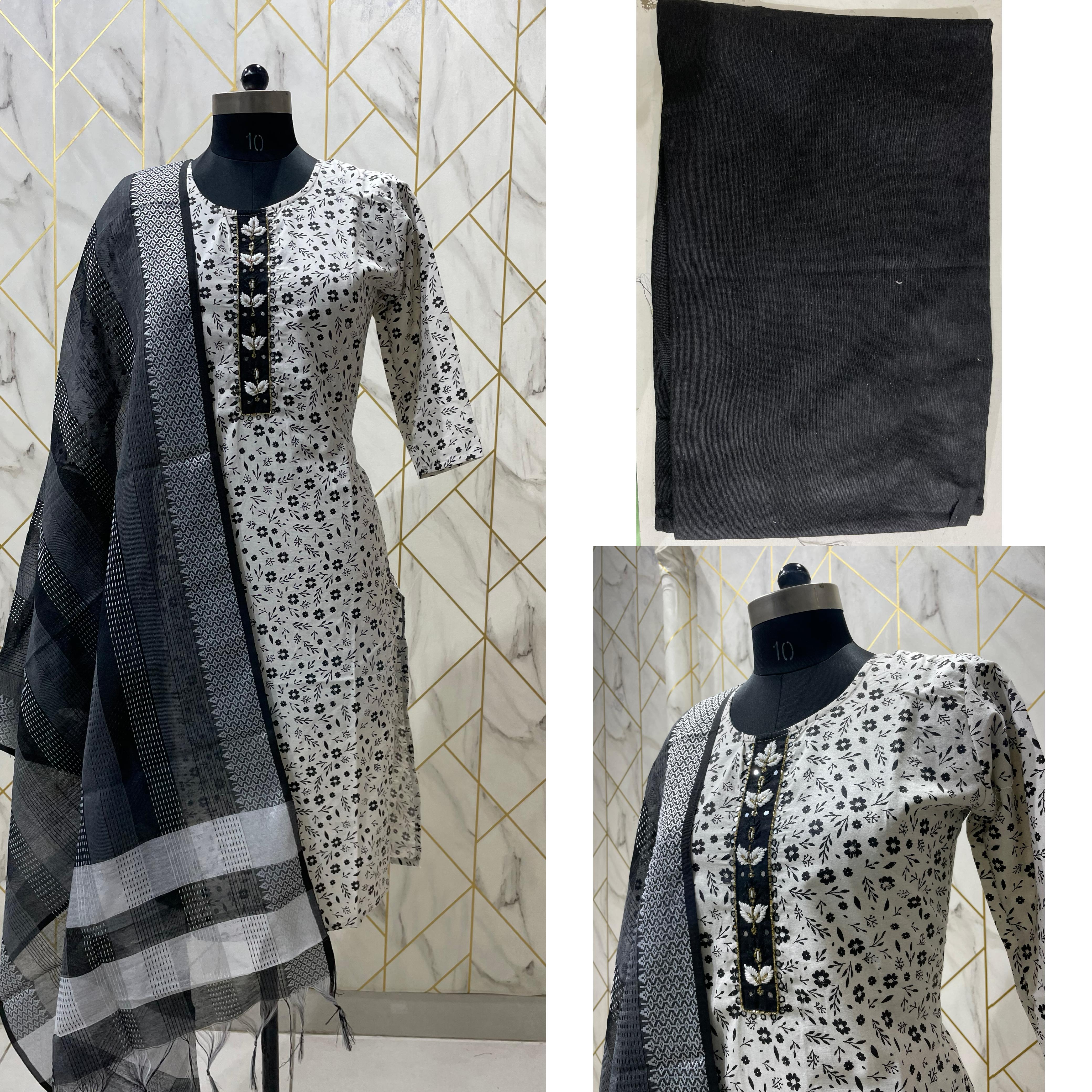 Cotton Kurti with Tie Work, Bottom, and Dupatta Set