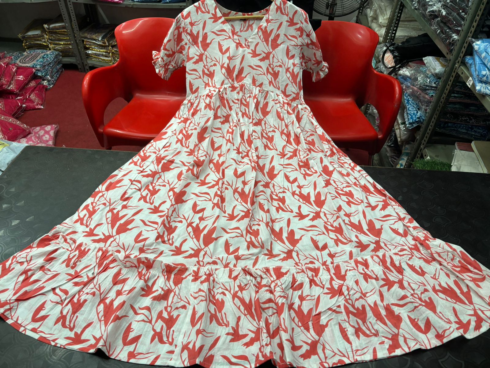 Sweet Summer Dreams: Cotton Midi Dress with Flirty Hand Ruffles