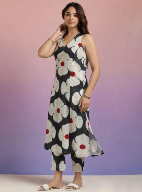 Elegant Jaipuri Floral Co-ord Set - Rayon Kurti with Pant
