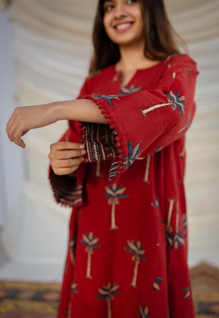 Cotton Kurti with Lace Accents (Pant Included)