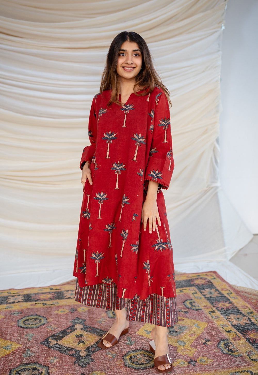 Cotton Kurti with Lace Accents (Pant Included)