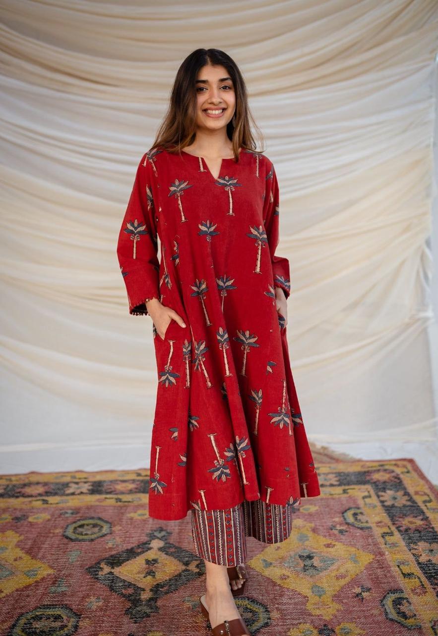 Cotton Kurti with Lace Accents (Pant Included)