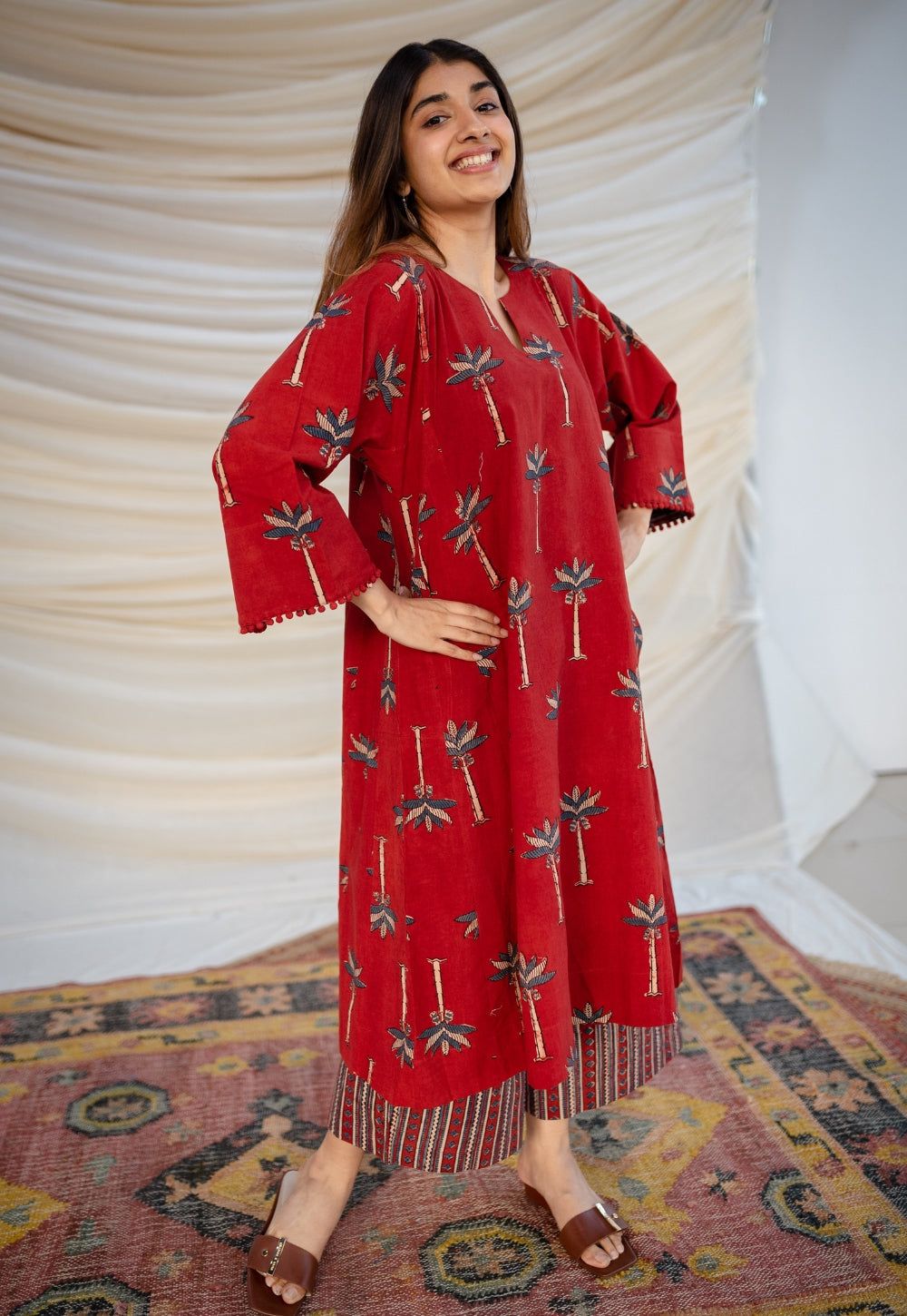 Cotton Kurti with Lace Accents (Pant Included)